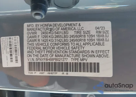 2023 Honda Passport Awd Trailsport z USA, uszkodzony, nr VIN 5FNYF8H68PB021277